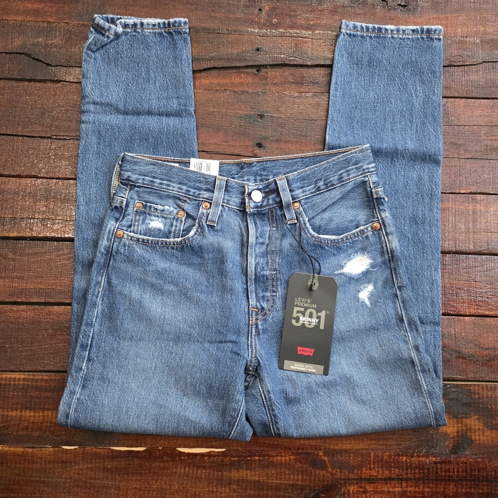 Levi's Premium 501 Skinny Button Fly distressed Women's Jeans NWT Size 25